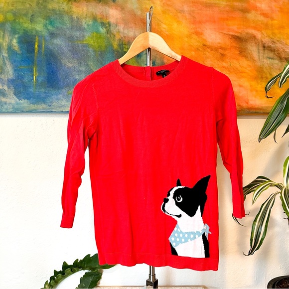 Talbots Sweaters - Talbots Womens Red Boston Terrier Intarsia Sweater